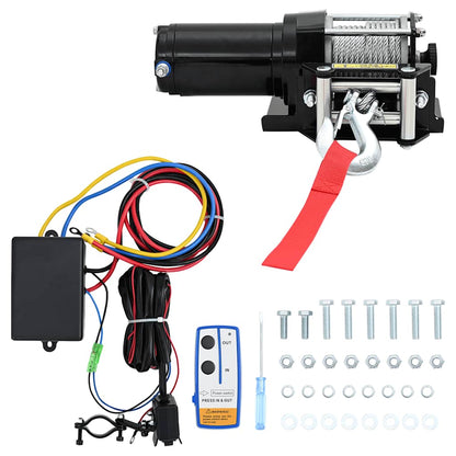 210231 12 V Electric Winch 1360 KG with Mounting Plate Roller Fairlead Wireless Remote Control