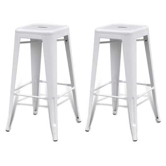 Bar Stool | Set of 2 | White | Steel | 43 x 43 x 76 cm | Footrest