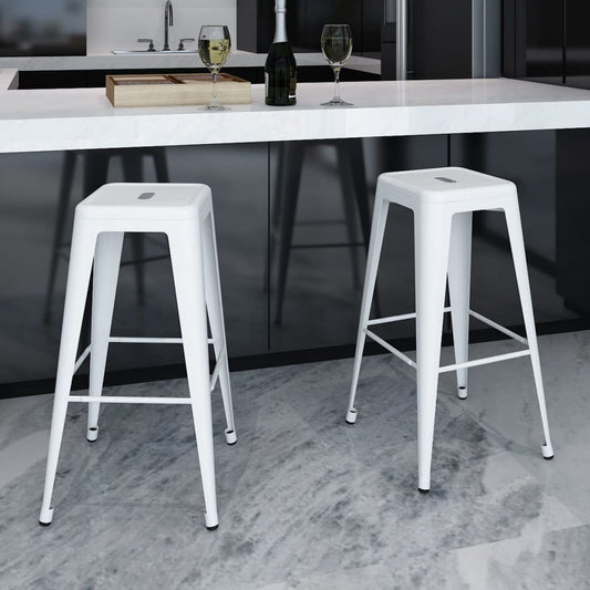 Bar Stool | Set of 2 | White | Steel | 43 x 43 x 76 cm | Footrest