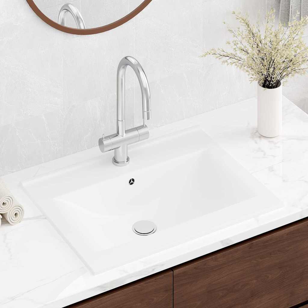 Rectangular Ceramic Basin Sink White with Faucet Hole 60x46 cm