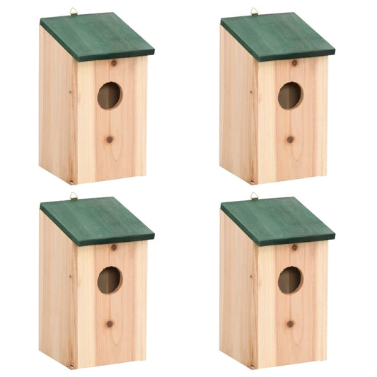 Bird House | Wood with Green Roof | Solid Pine Wood | 12 x 12 x 22 cm