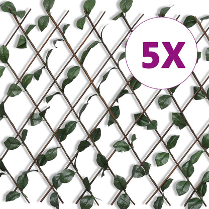 Willow Trellis Fence 5 pcs with Artificial Leaves 180x90 cm