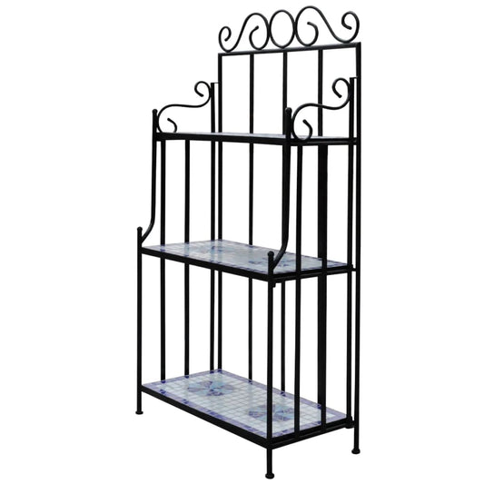 Plant Stand | Blue and white mosaic | Iron frame and ceramic tile