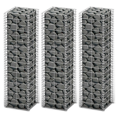 Gabion Set 3 pcs Galvanised Wire 25 x 25 x 100 cm