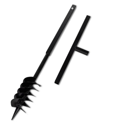 Ground Drill with Handle Auger Bit 120 mm Double Spirals Steel Black, designed for easy hole drilling and aerating compost, showcasing its sturdy steel construction.