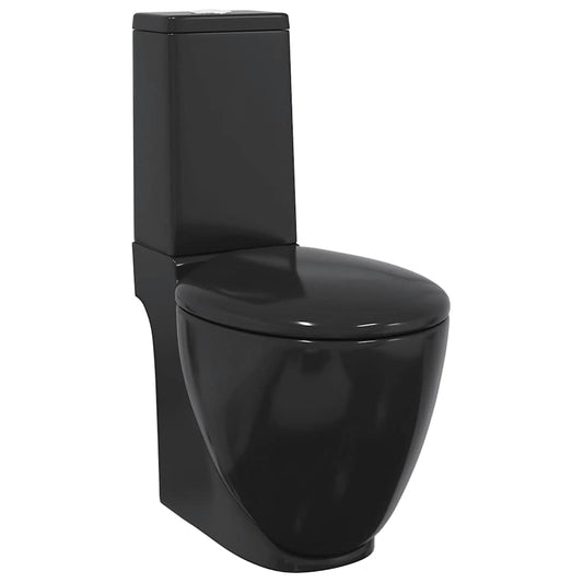 WC Ceramic Toilet Bathroom Round Toilet Bottom Water Flow Black