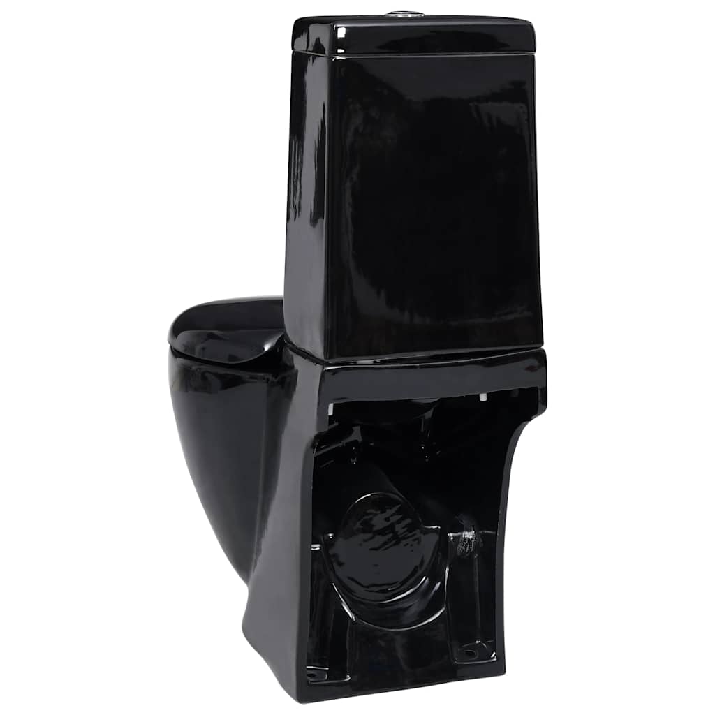 141136 vidaXL WC Ceramic Toilet Bathroom Round Toilet Bottom Water Flow Black