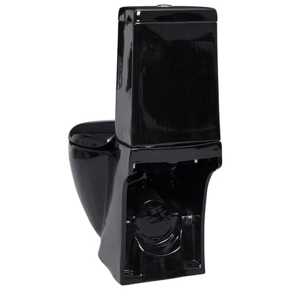 141136 vidaXL WC Ceramic Toilet Bathroom Round Toilet Bottom Water Flow Black