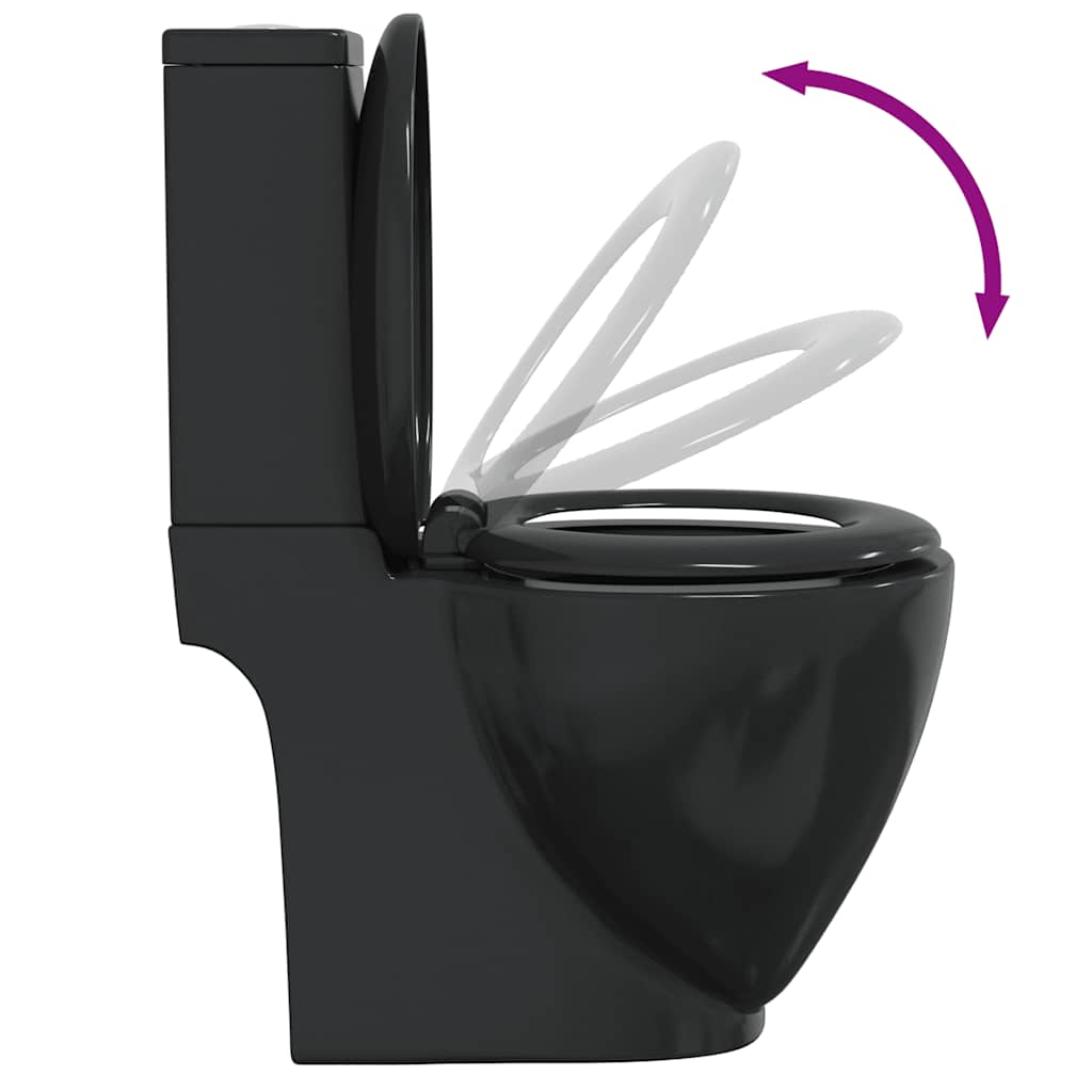 141136 vidaXL WC Ceramic Toilet Bathroom Round Toilet Bottom Water Flow Black