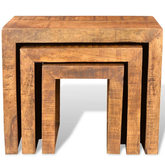 Side Table | Set of 3 | Brown | Solid mango wood | Small | Stackable