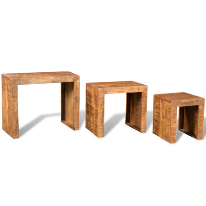 241130 vidaXL Nesting Table Set 3 Pieces Solid Mango Wood