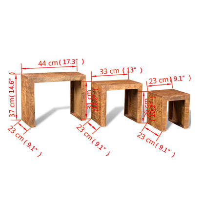 241130 vidaXL Nesting Table Set 3 Pieces Solid Mango Wood