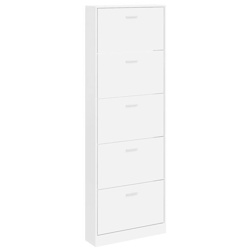 White Wooden Shoe Cabinet with 5 Compartments