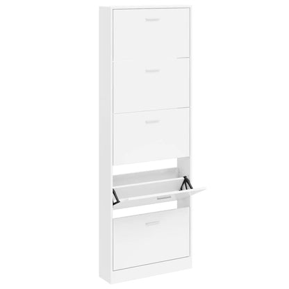 White Wooden Shoe Cabinet with 5 Compartments