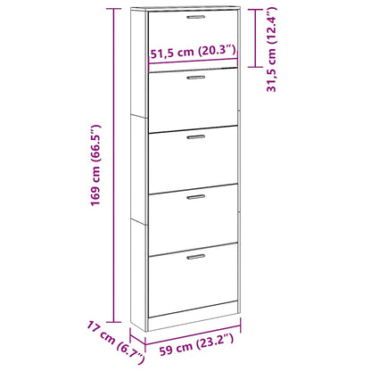 White Wooden Shoe Cabinet with 5 Compartments