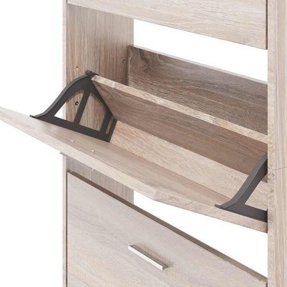 Oak Look Wooden Shoe Cabinet with 5 Compartments