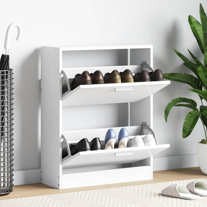White Wooden Shoe Cabinet with 2 Compartments