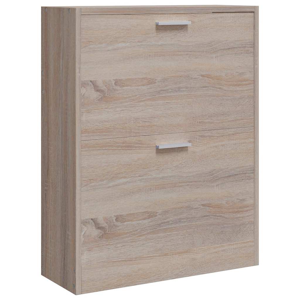 Oak Look Wooden Shoe Cabinet with 2 Compartments