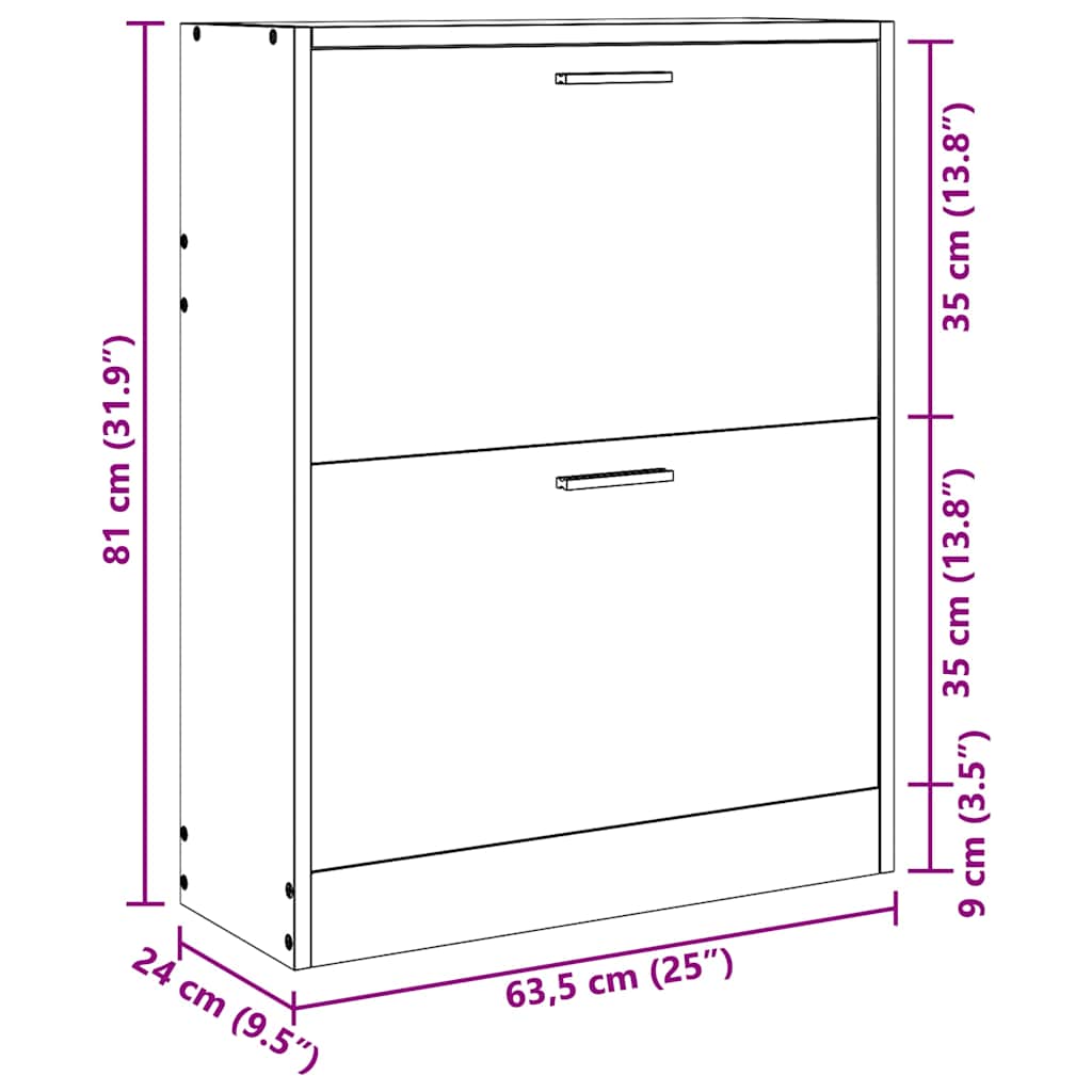 Oak Look Wooden Shoe Cabinet with 2 Compartments
