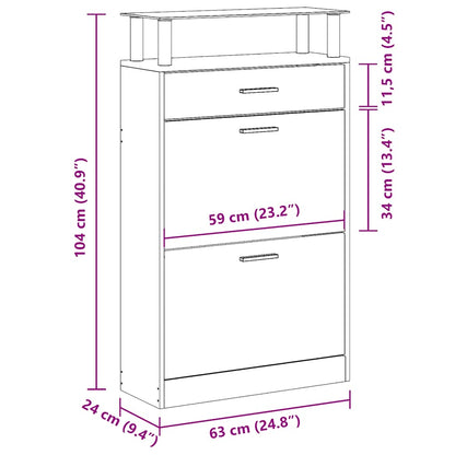 Shoe Cabinet with a Drawer and a Top Glass Shelf Wood White