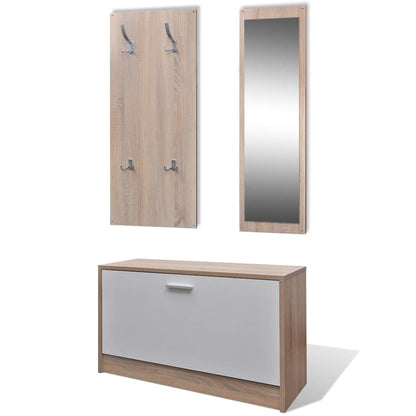 Oak and White 3-in-1 Wooden Shoe Cabinet Set