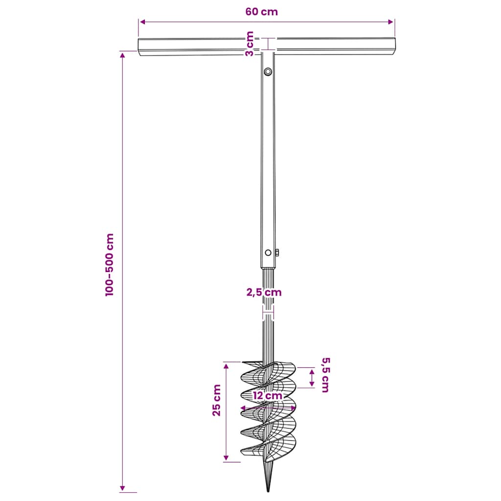 Ground Drill with Handle 120 mm with Extension Tube 5 m Steel
