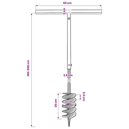 Ground Drill with Handle 120 mm with Extension Tube 5 m Steel