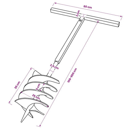 Ground Drill with Handle 200 mm with Extension Tube 9 m Steel
