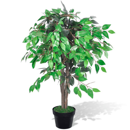 Artificial Plant Ficus Tree with Pot 90 cm, showcasing its lifelike design and detailed 420 leaves, perfect for home decor.