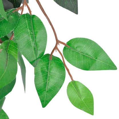 Close-up of the Artificial Plant Ficus Tree with Pot 90 cm, highlighting the realistic wooden trunk and vibrant green foliage.