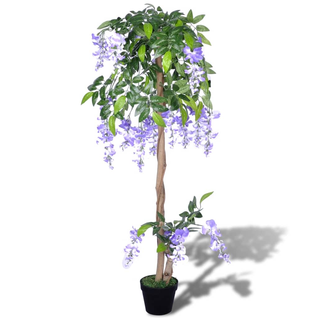 Artificial Wisteria with Pot 120 cm showcasing beautiful purple flower clusters and realistic green leaves, perfect for enhancing home decor.