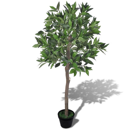 Artificial Bay Tree with Pot 120 cm displayed in a home setting, featuring vibrant 546 detailed polyester leaves for a realistic look.