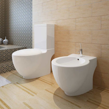 White Ceramic Toilet & Bidet Set