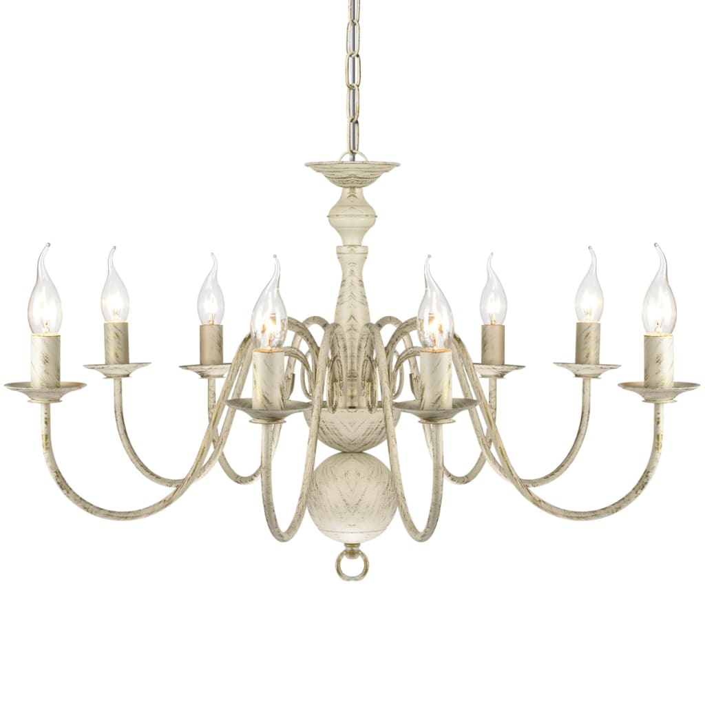 Antique White Metal Chandelier 8 x E14 Bulbs