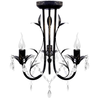 Art Nouveau Style Black Chandelier Crystal Beads 3xE14 Bulbs