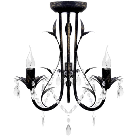 Art Nouveau Style Black Chandelier Crystal Beads 3xE14 Bulbs