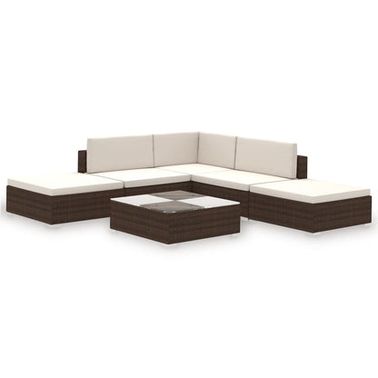 6 Piece Garden Lounge Set with Cushions Poly Rattan Brown