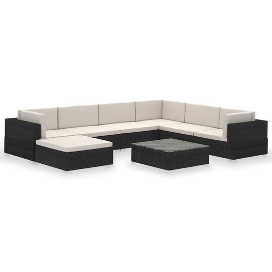 Patio Furniture | Black and Cream | Poly Rattan, Steel, Polyester | Large