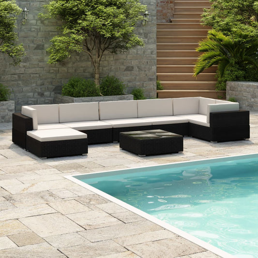 Patio Furniture | Black and Cream | Poly Rattan, Steel, Polyester | Large