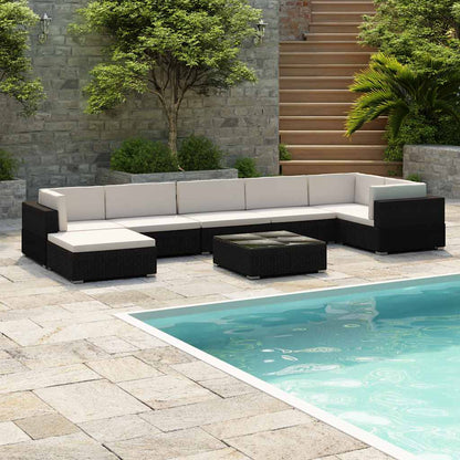 8 Piece Garden Lounge Set with Cushions Poly Rattan Black