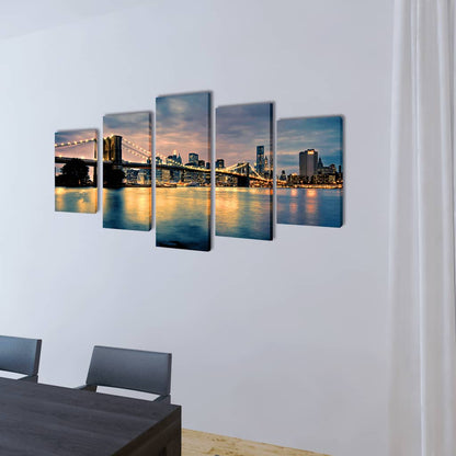 Canvas Wall Print Set Brooklyn Bridge River View 200 x 100 cm