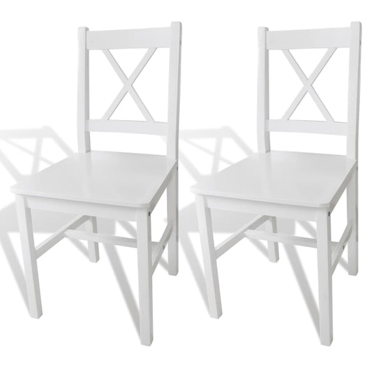Dining Chair | Set of 2 | White | Solid Pine Wood | 83.5 cm tall
