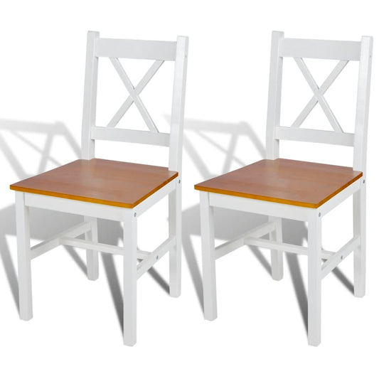 Dining Chair | Set of 2 | White and Natural Wood | Pine wood | Standard
