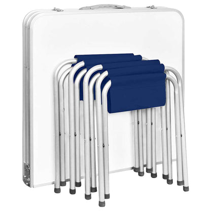 Foldable Camping Table Set with 4 Stools Height Adjustable 120 x 60 cm