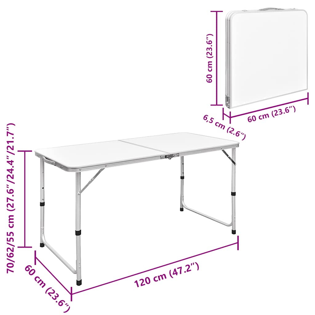 Foldable Camping Table Set with 4 Stools Height Adjustable 120 x 60 cm