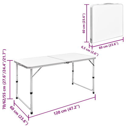 Foldable Camping Table Set with 4 Stools Height Adjustable 120 x 60 cm