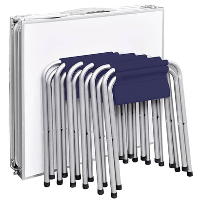 Foldable Camping Table Set with 6 Stools Height Adjustable 180x60cm