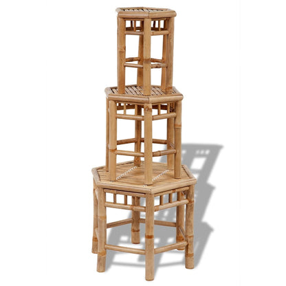 Garden Stool | Set of 3 | Natural Bamboo | Small to Large | Stackable