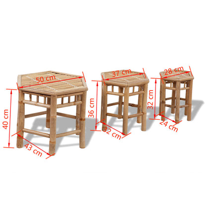 Garden Stool | Set of 3 | Natural Bamboo | Small to Large | Stackable