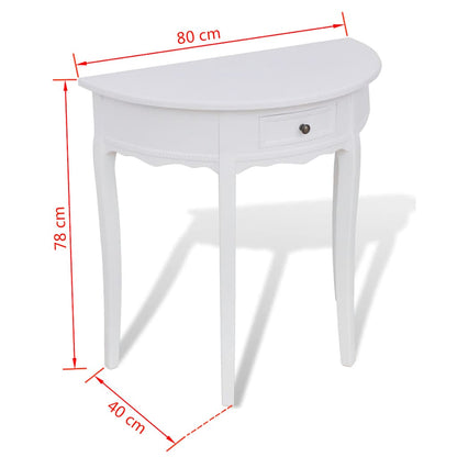 Console Table with Drawer Half-round White